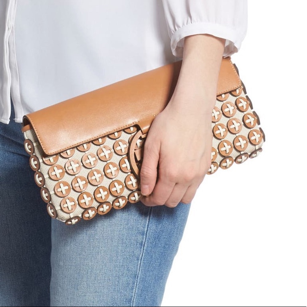 NWT RARE luxury Authentic Tory Burch Miller Leather Chainmail Clutch/bag - Picture 3 of 17